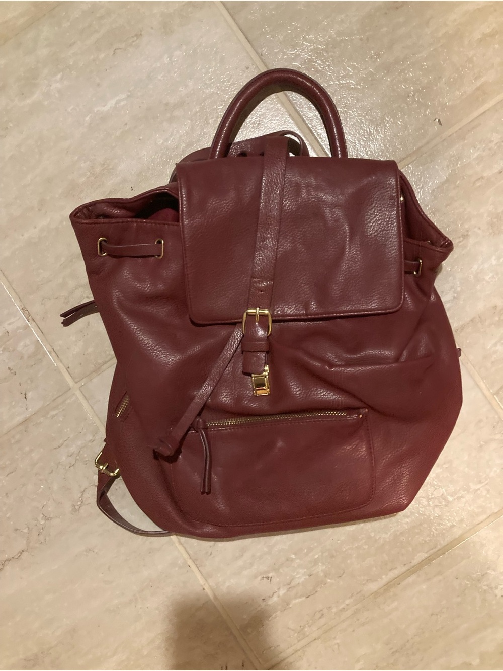 Indigo Women's Leather Backpack in Deep Burgundy with Gold Hardware